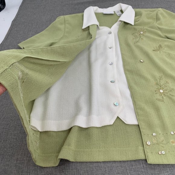 Vintage Alfred Dunner Cardigan W/ Top Attached Collared Green White Sz 14 Floral - Picture 5 of 15